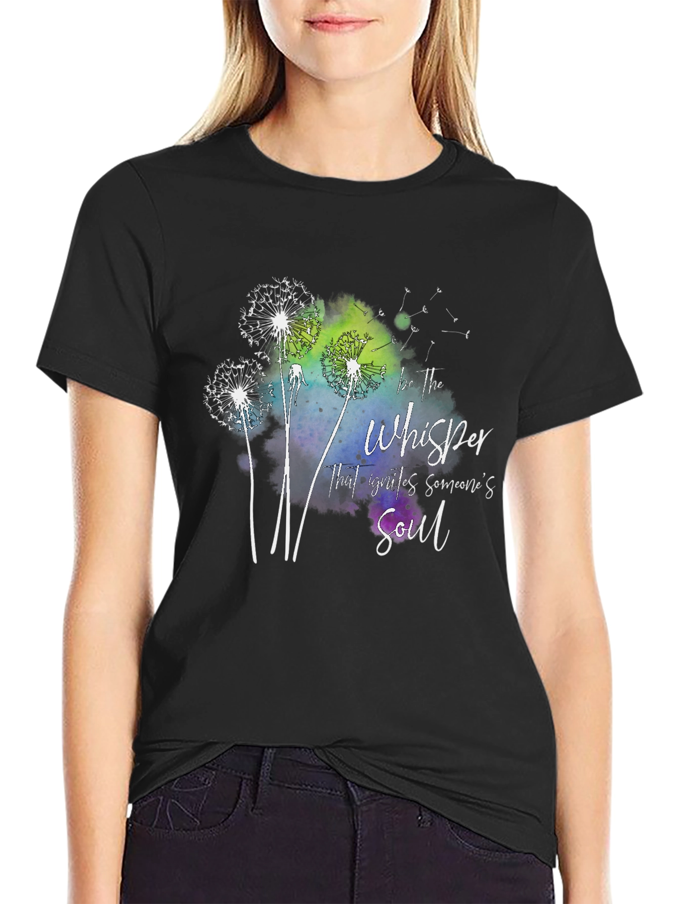 Dandelion Whisper Soul Graphic Black T-Shirt