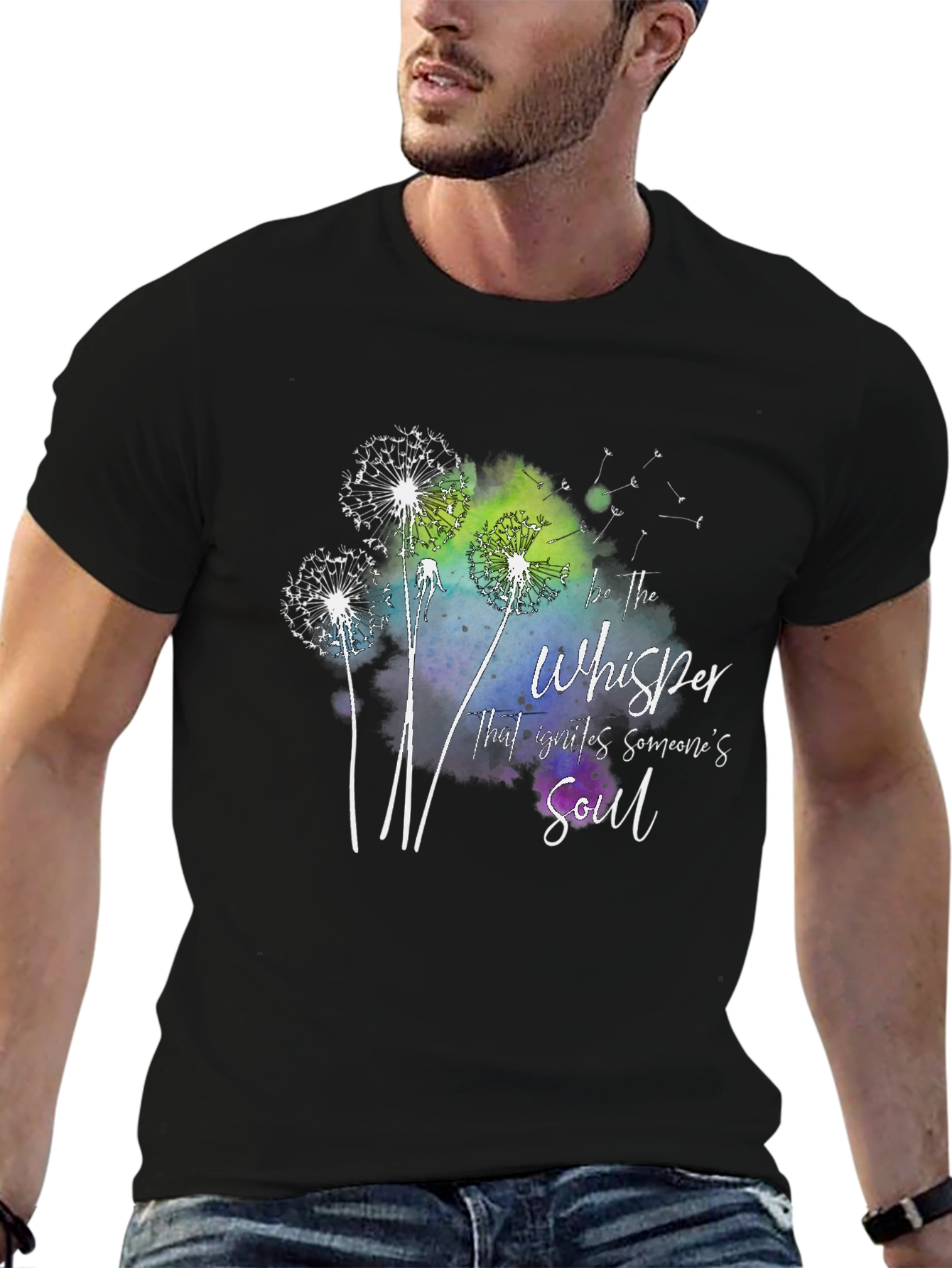 Dandelion Whisper Soul Graphic Black T-Shirt