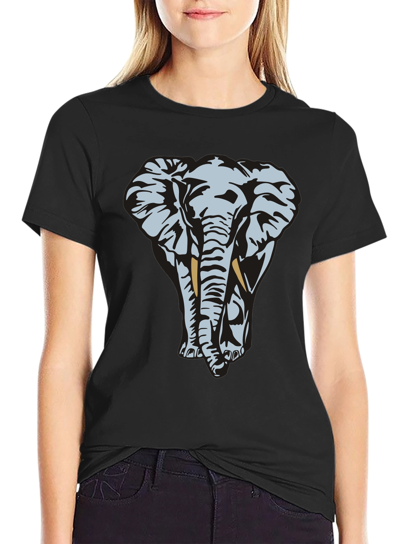 Elephant Graphic Tee - Black Cotton T-Shirt
