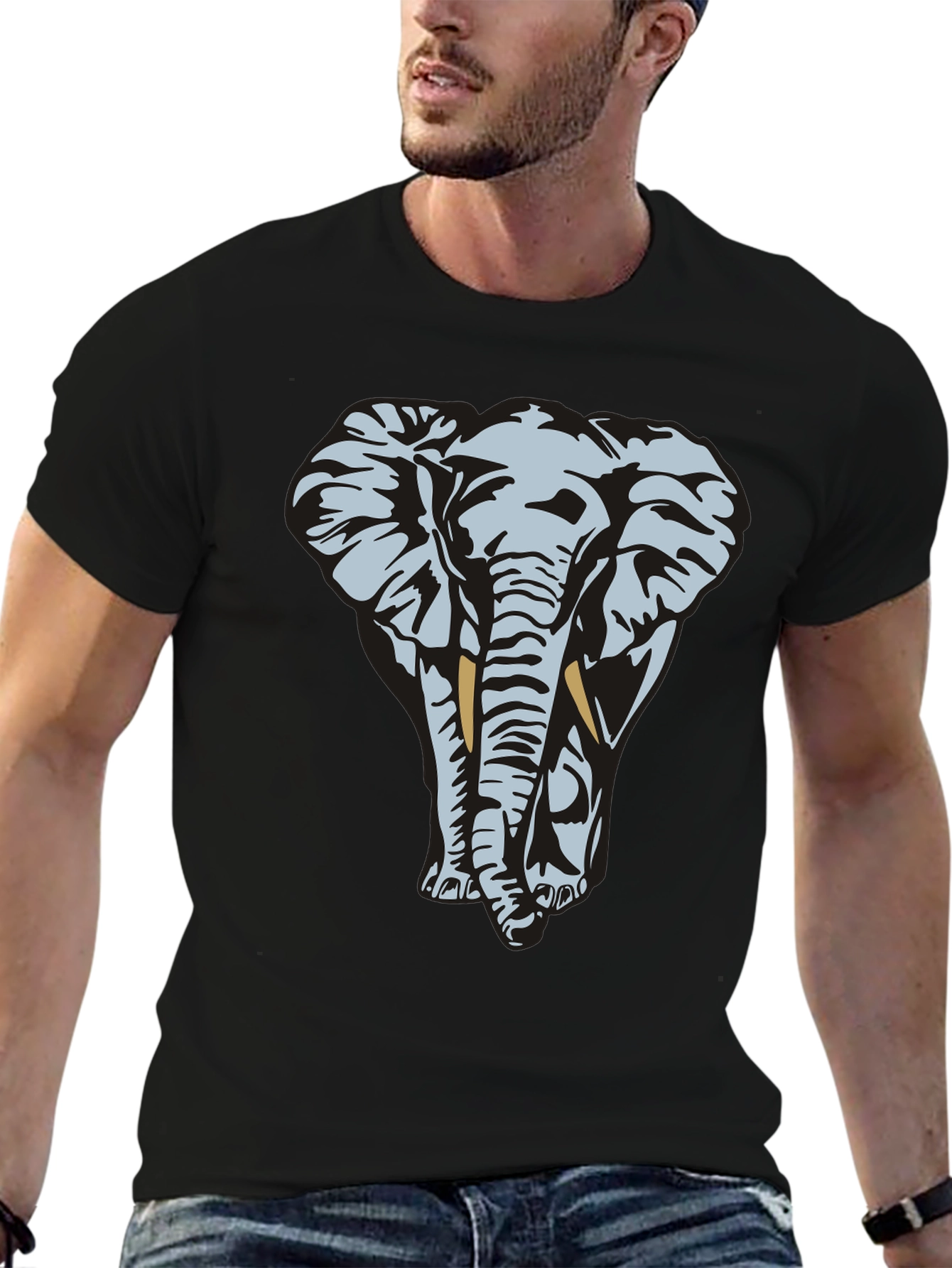 Elephant Graphic Tee - Black Cotton T-Shirt