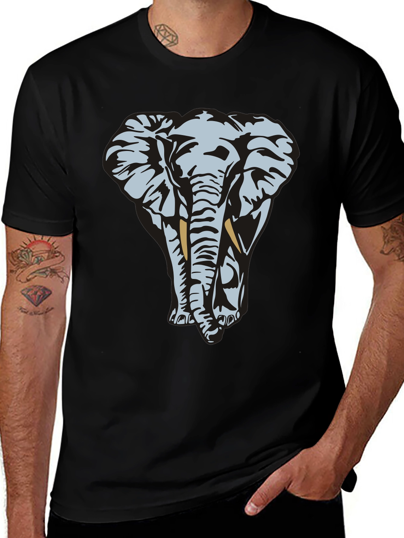 Elephant Graphic Tee - Black Cotton T-Shirt