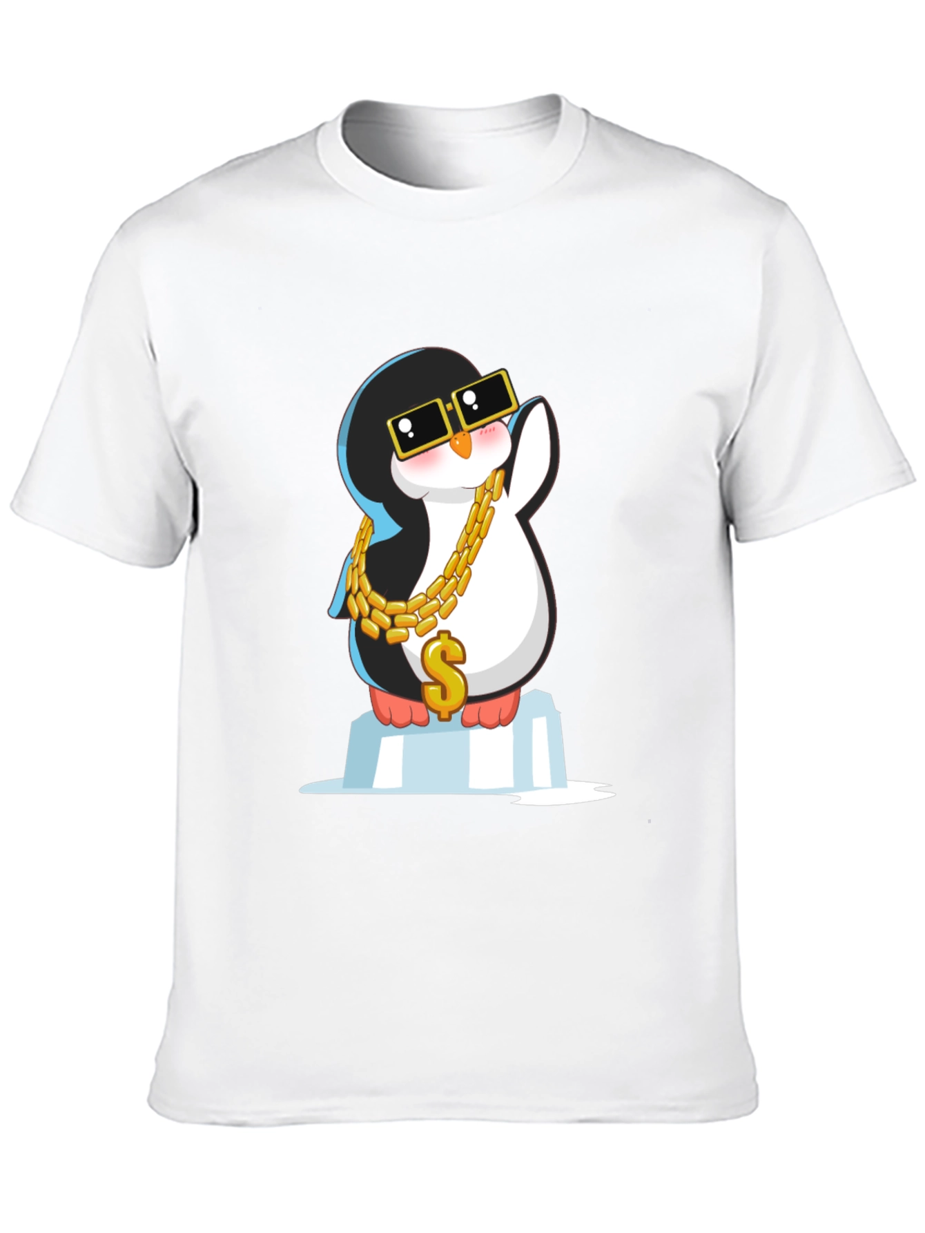 Cool Penguin Black T-Shirt with Gold Chain