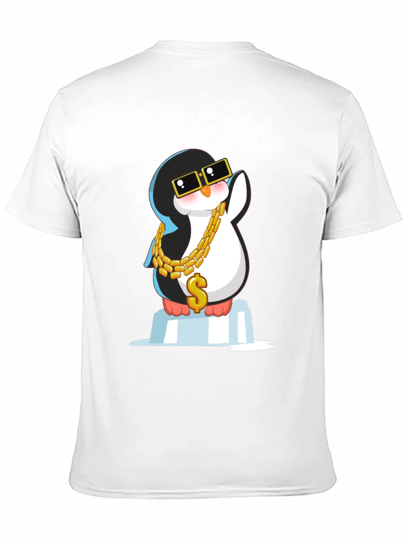 Cool Penguin Black T-Shirt with Gold Chain