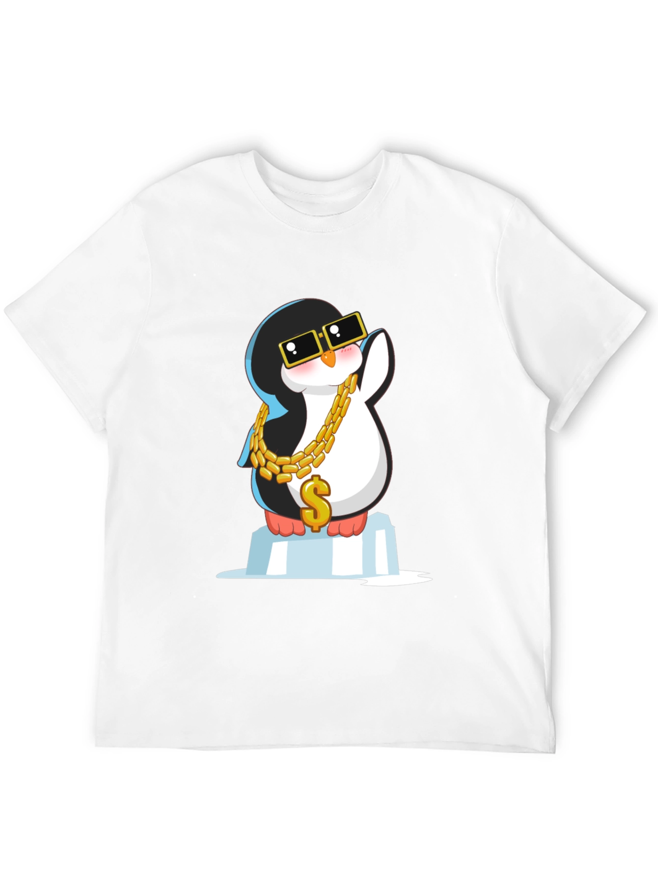 Cool Penguin Black T-Shirt with Gold Chain