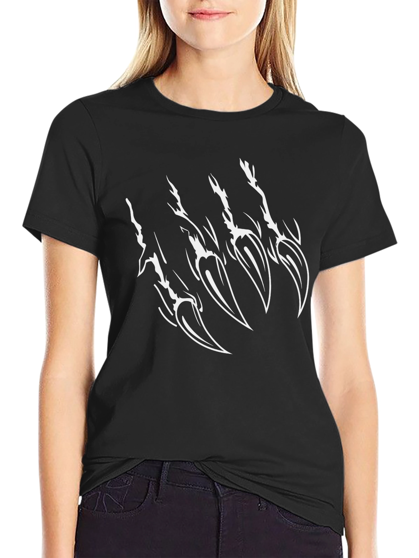 Claw Mark Graphic Tee - Black Crew Neck T-Shirt