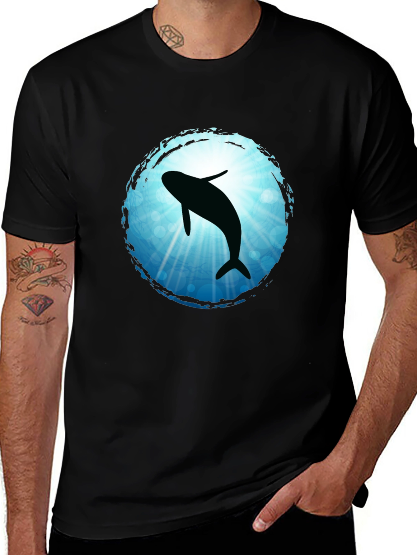 Whale Silhouette Graphic Tee - Black Cotton Blend T-Shirt