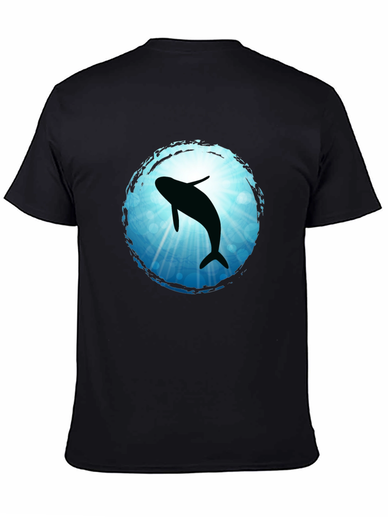 Whale Silhouette Graphic Tee - Black Cotton Blend T-Shirt