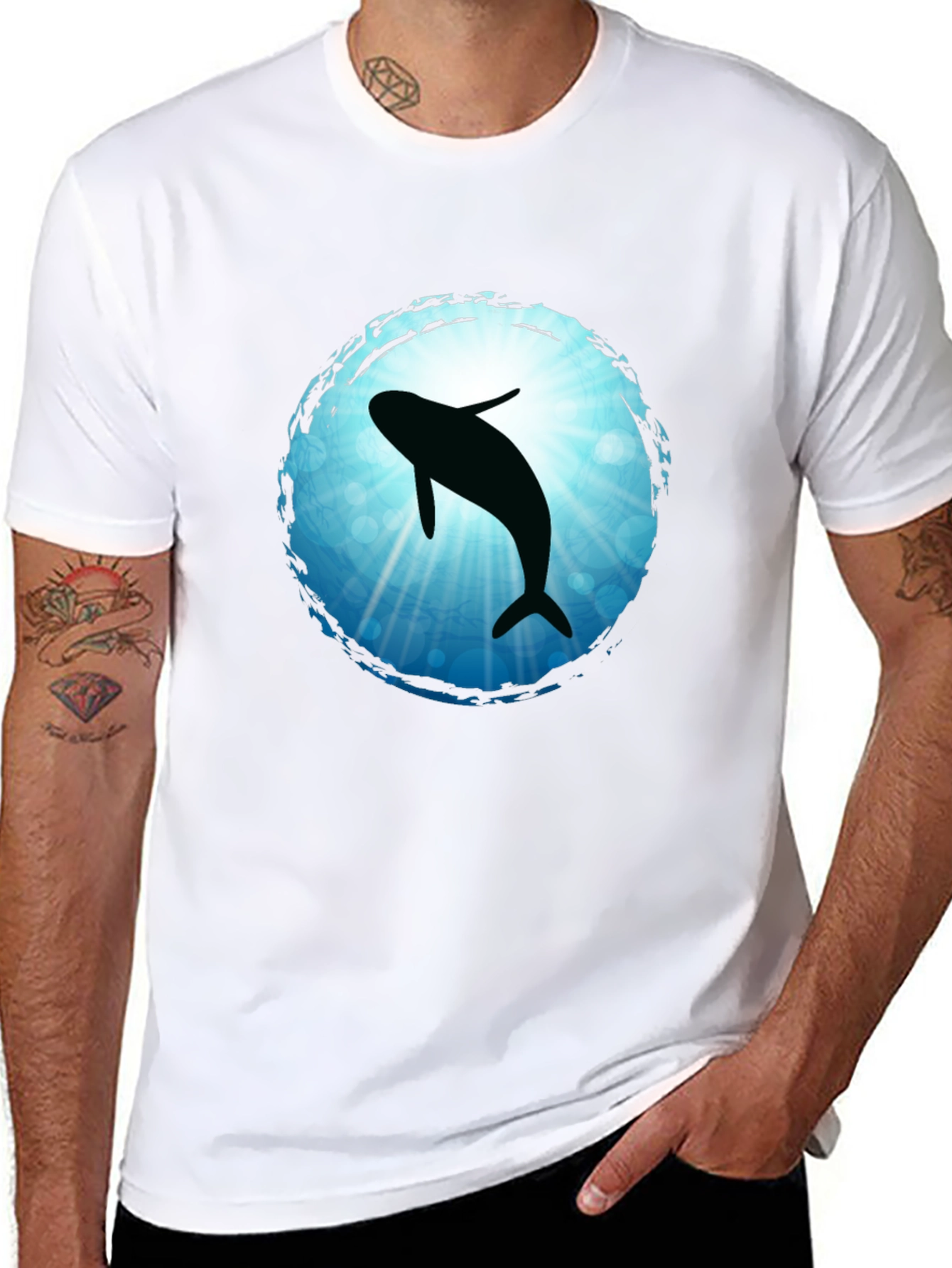 Whale Silhouette Graphic Tee - Black Cotton Blend T-Shirt
