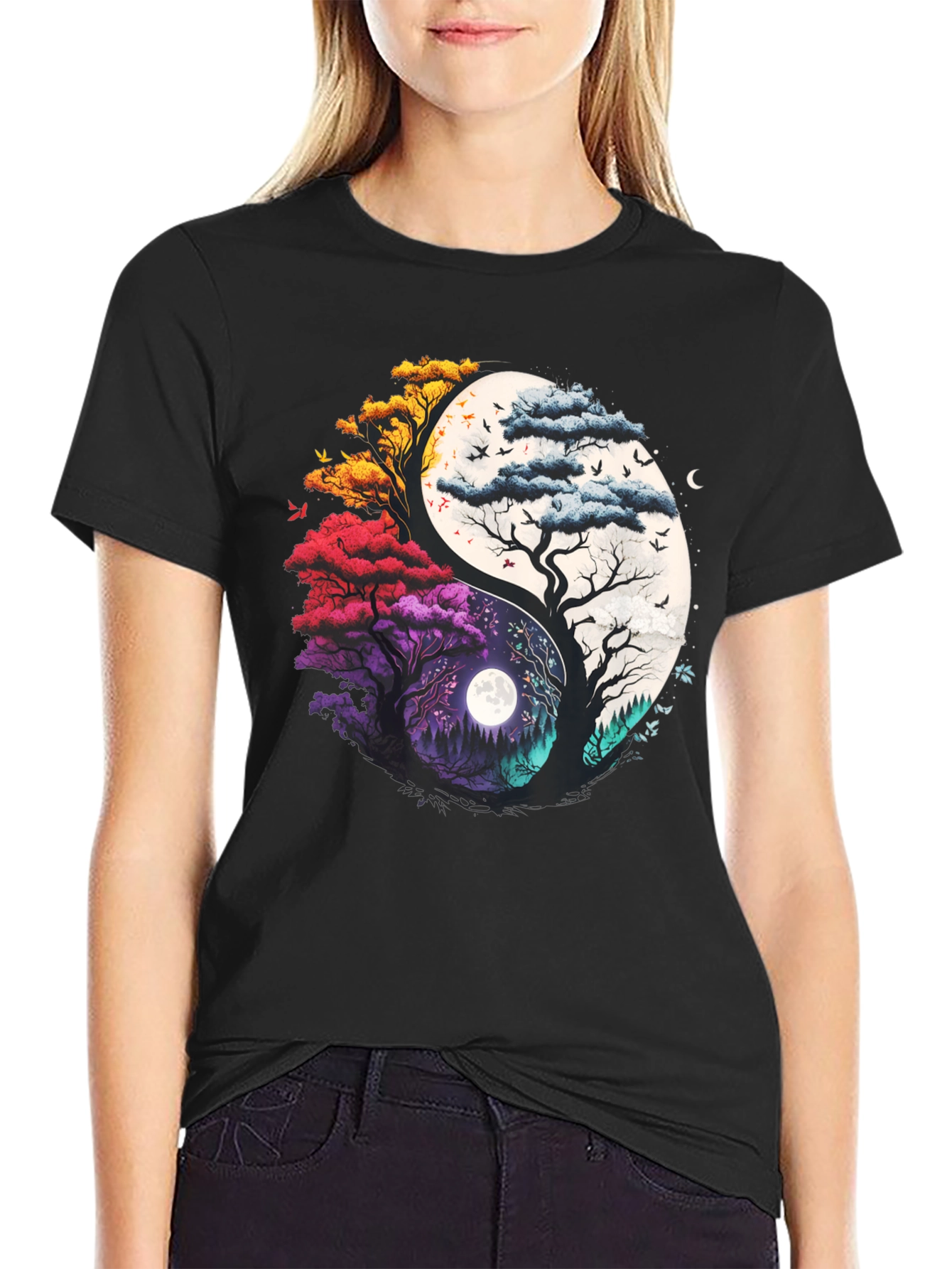 Yin Yang Trees Graphic T-Shirt - Balance of Nature