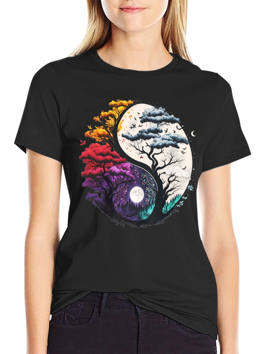 Yin Yang Trees Graphic T-Shirt - Balance of Nature