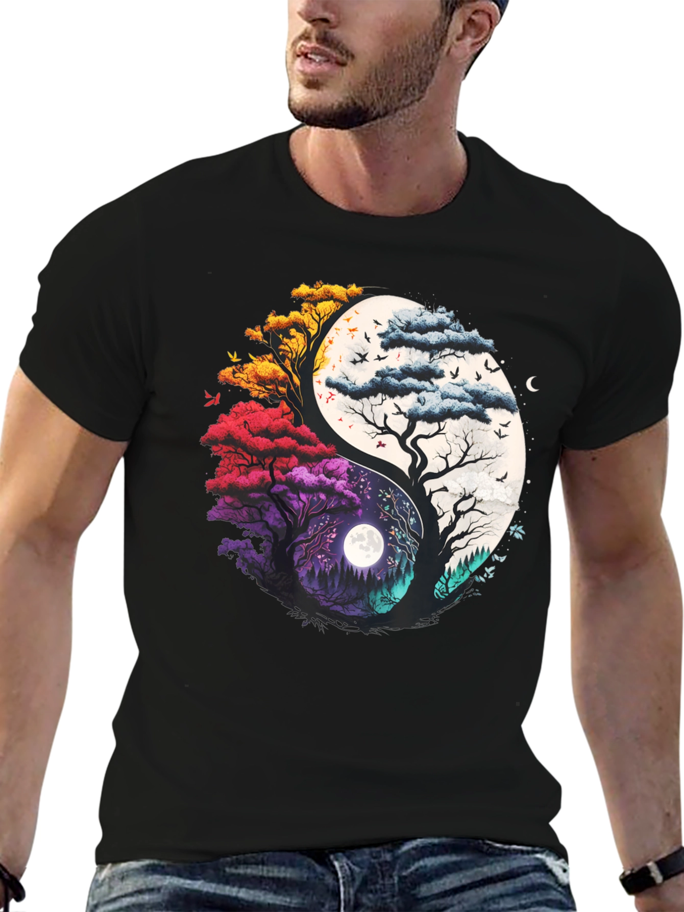 Yin Yang Trees Graphic T-Shirt - Balance of Nature