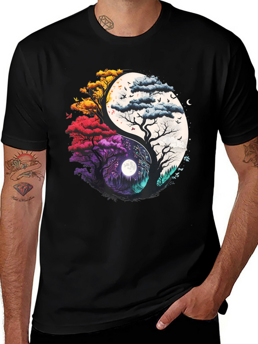 Yin Yang Trees Graphic T-Shirt - Balance of Nature