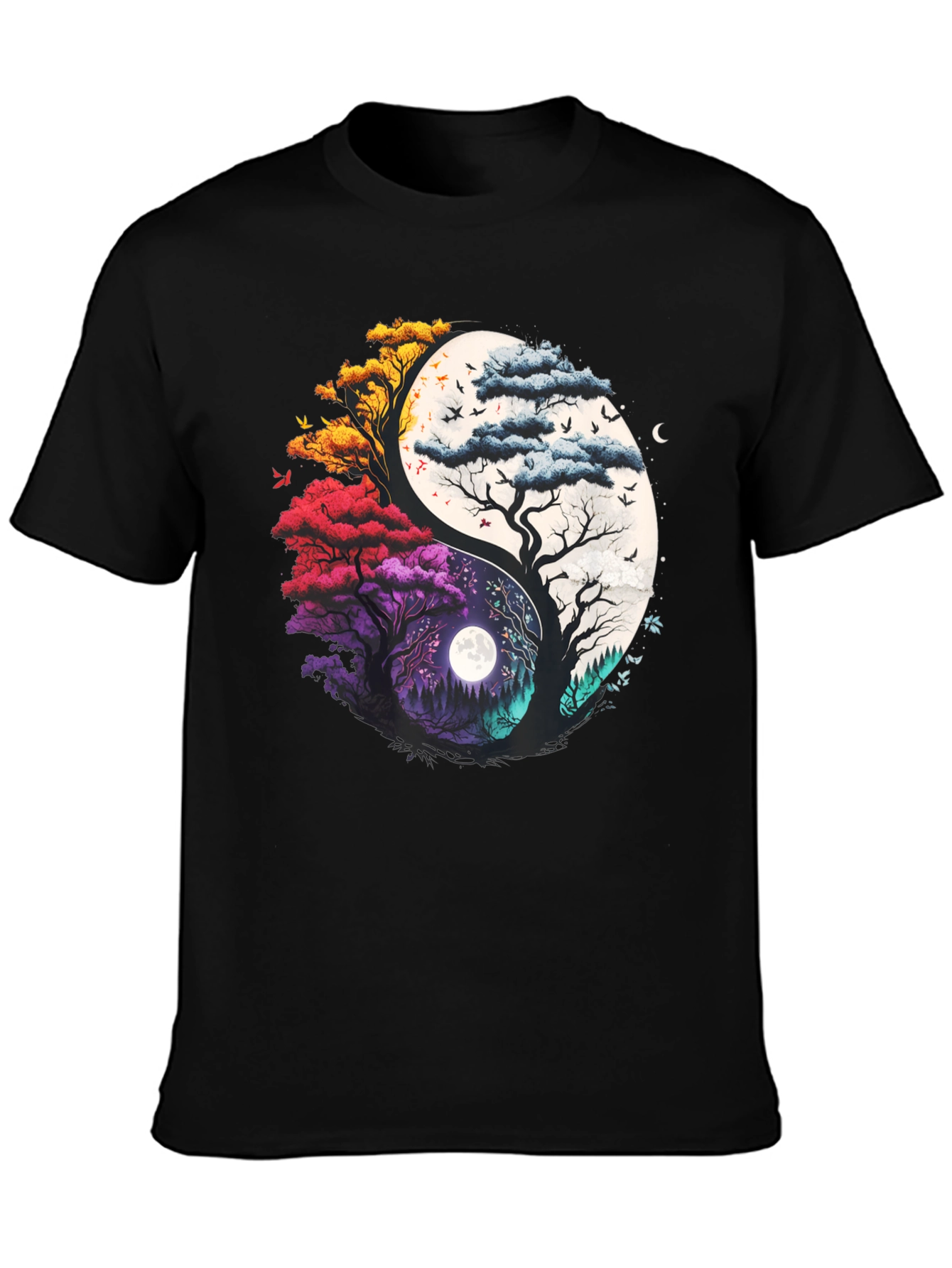 Yin Yang Trees Graphic T-Shirt - Balance of Nature