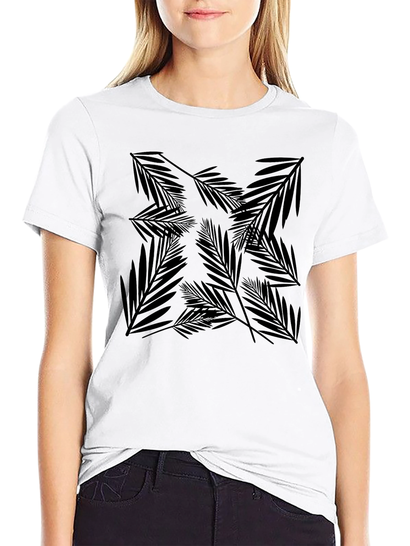 Black Palm Leaf Pattern T-Shirt