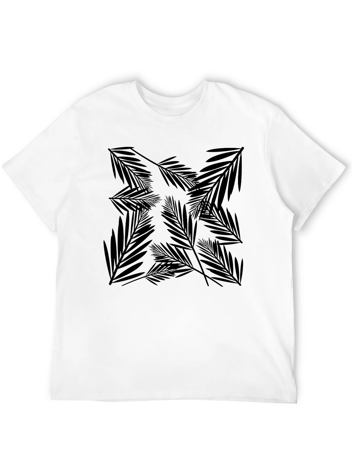 Black Palm Leaf Pattern T-Shirt