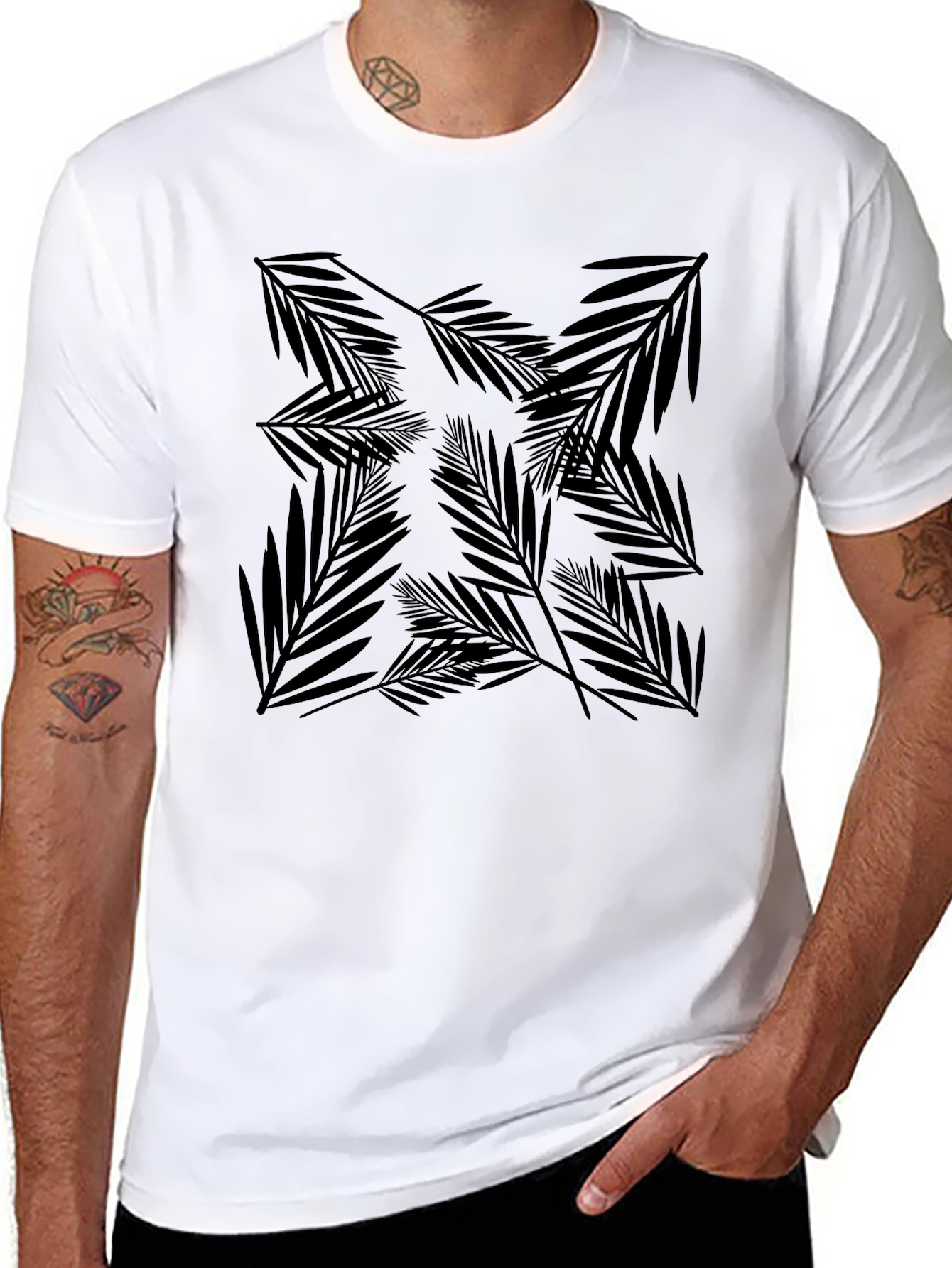 Black Palm Leaf Pattern T-Shirt