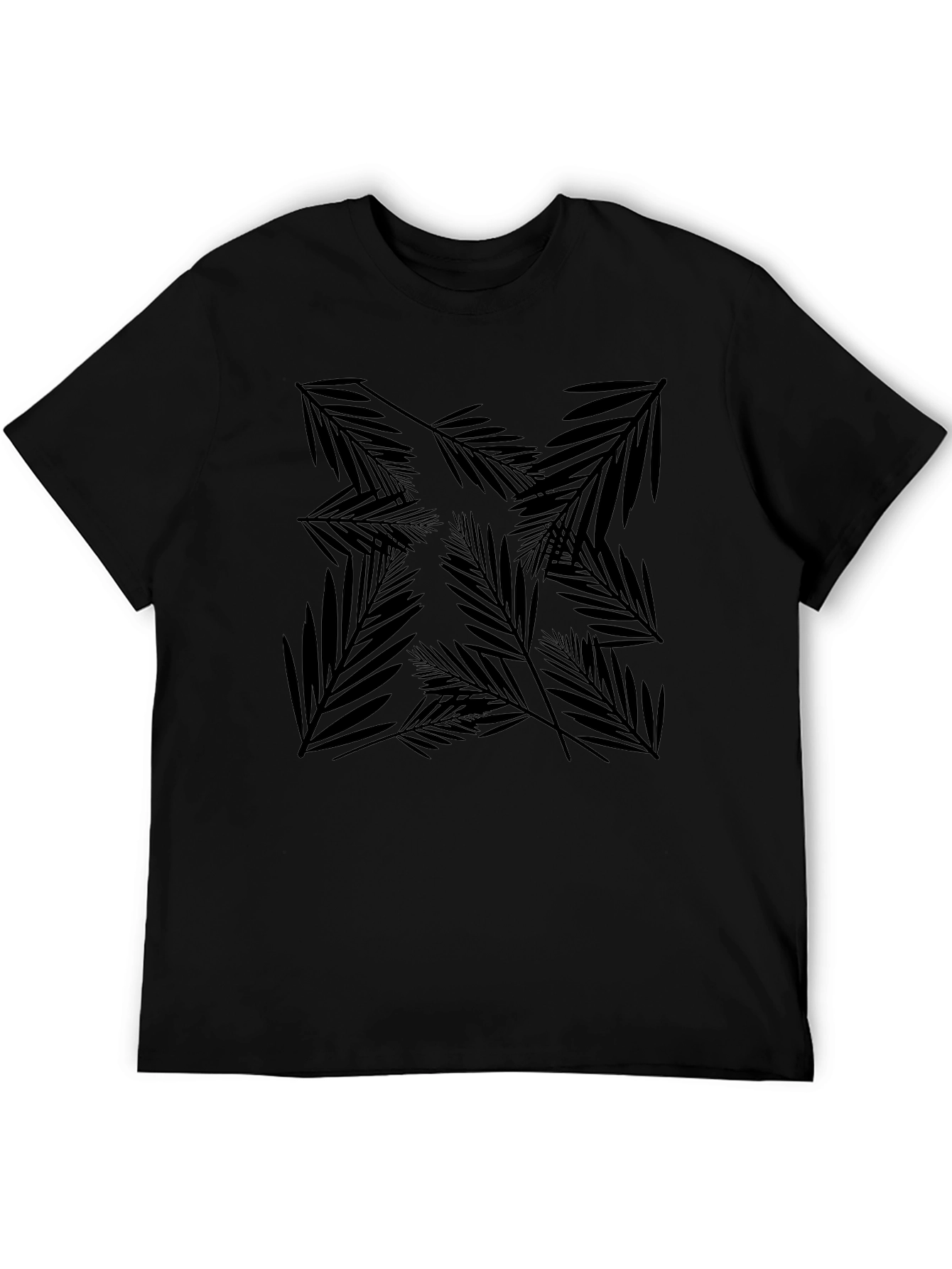 Black Palm Leaf Pattern T-Shirt