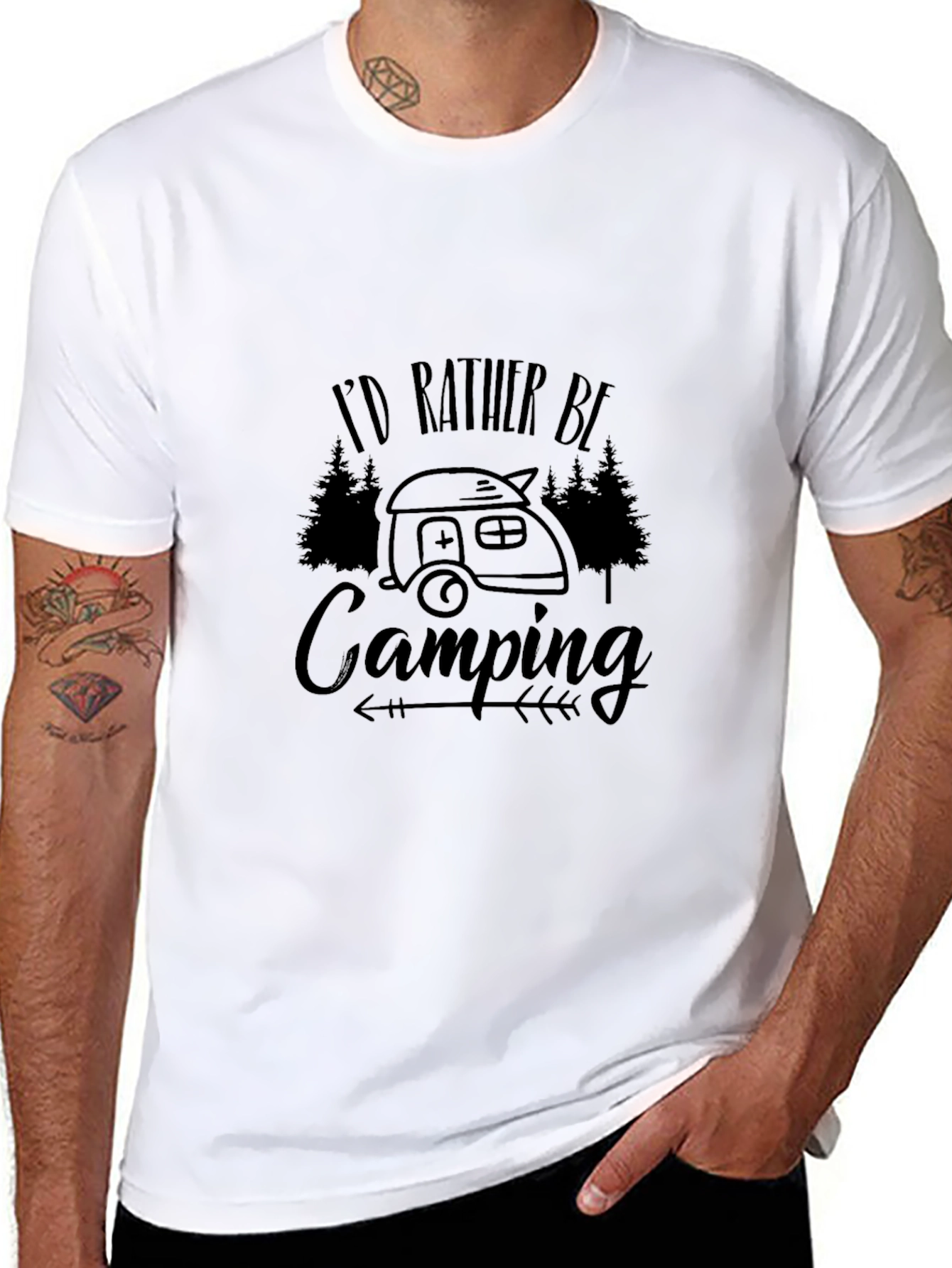 Id Rather Be Camping Black Graphic T-Shirt