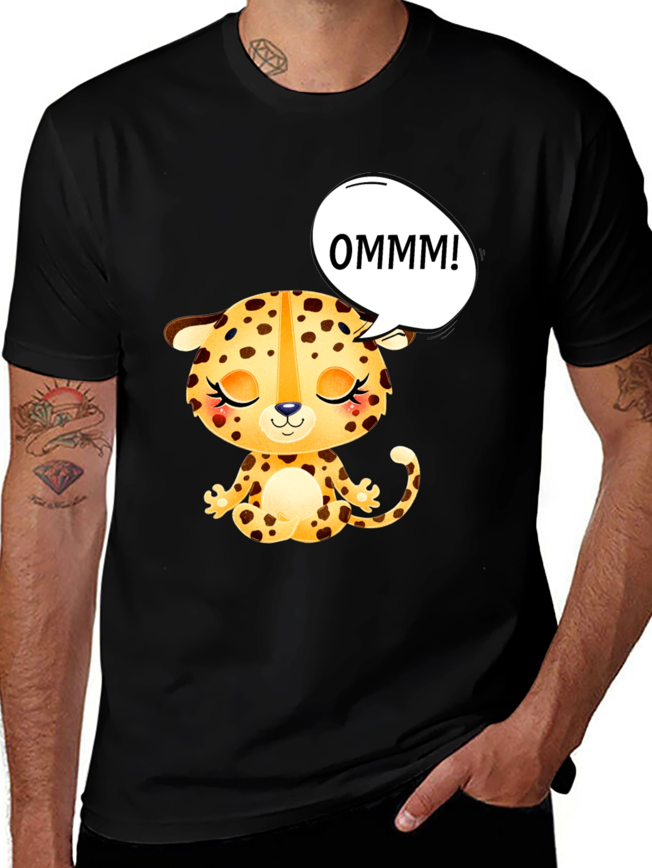 OMMM Leopard Graphic Tee - Relaxed Fit Black T-Shirt