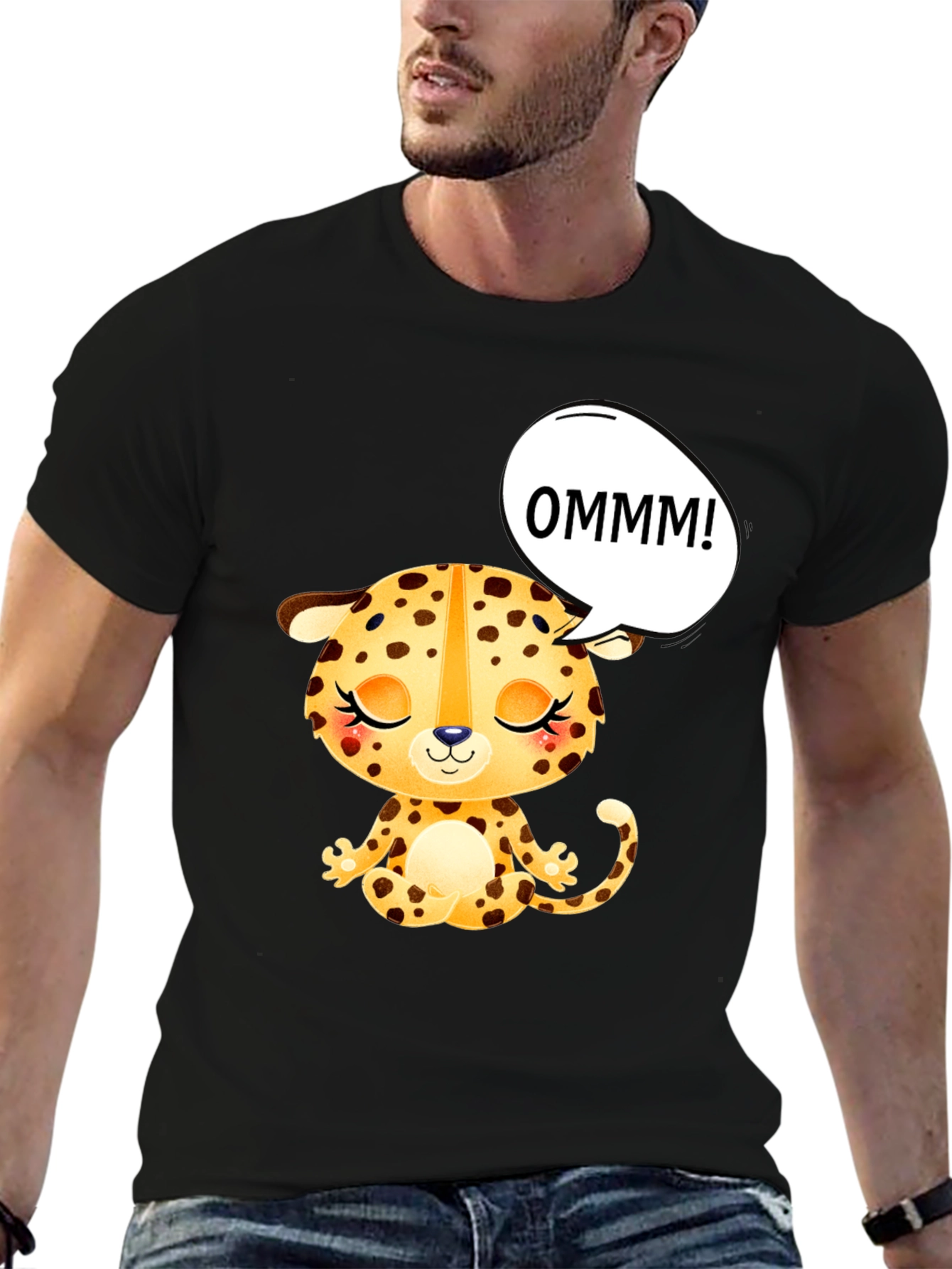 OMMM Leopard Graphic Tee - Relaxed Fit Black T-Shirt