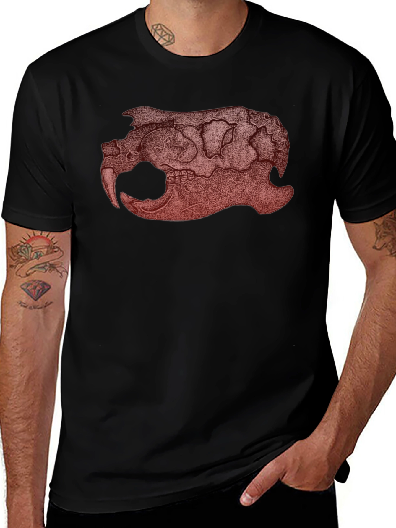 Graphic Beaver Skull Print Black T-Shirt