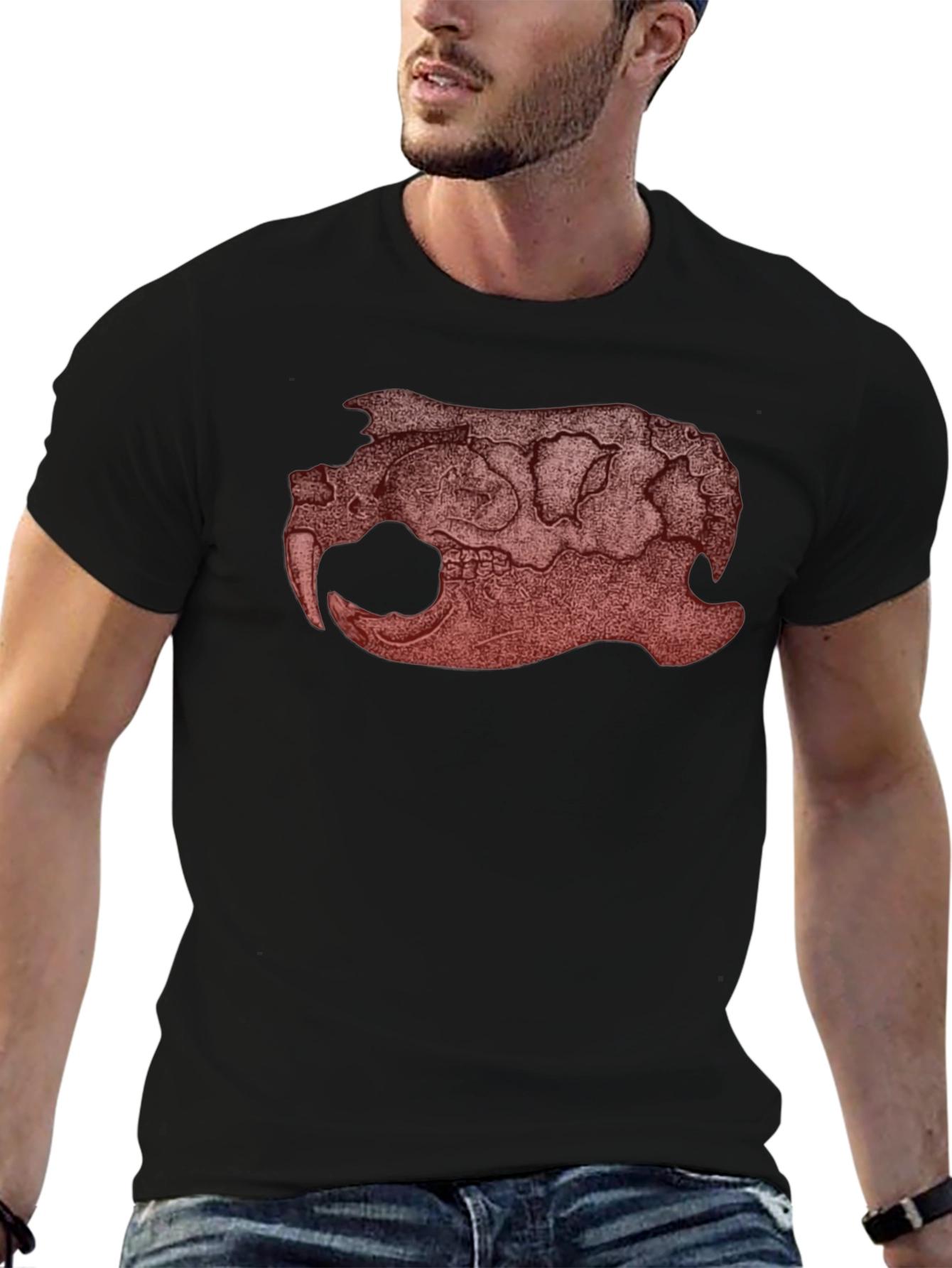 Graphic Beaver Skull Print Black T-Shirt