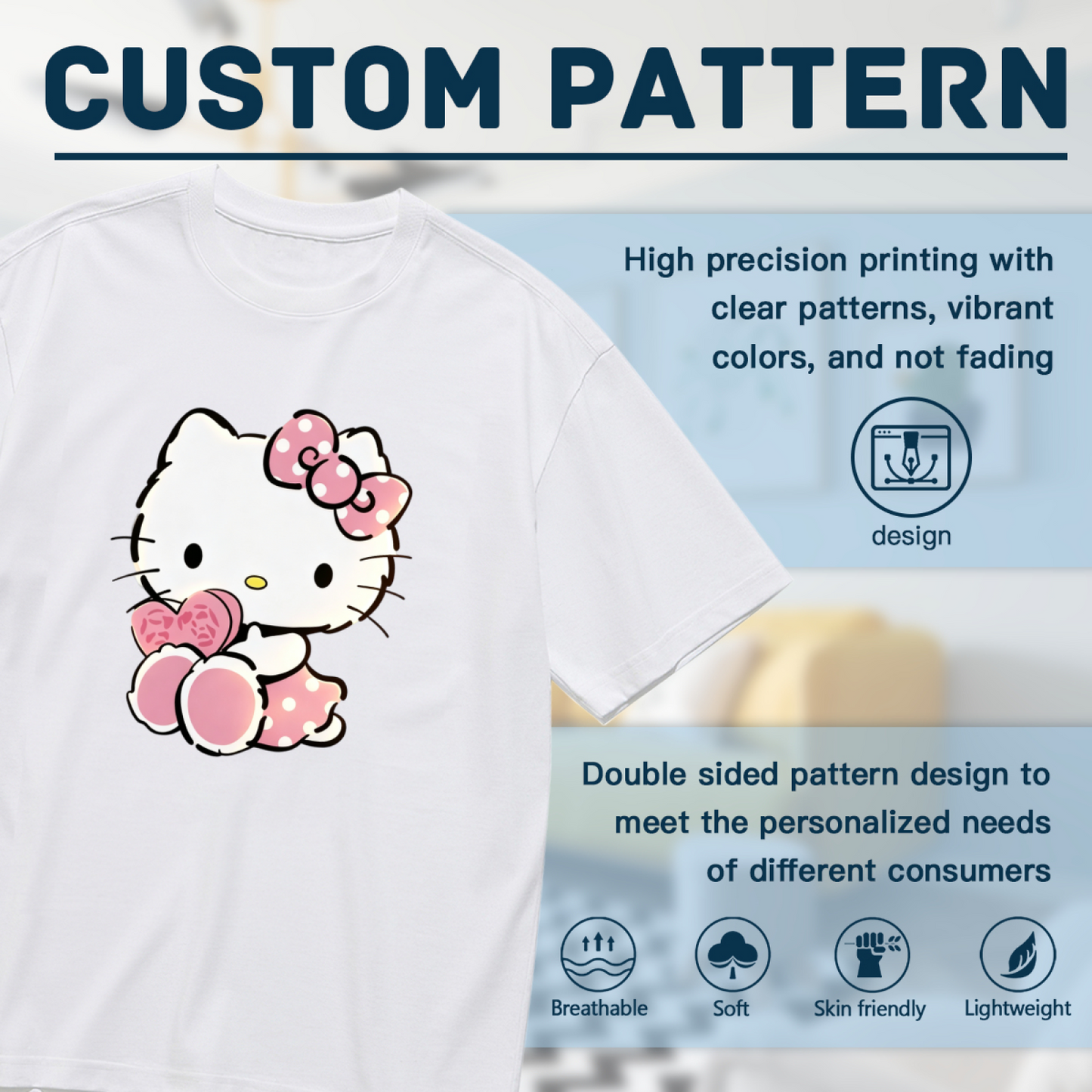 Lovely Hello Kitty Pink Heart Bow Plus Size Women Short Sleeve Tee