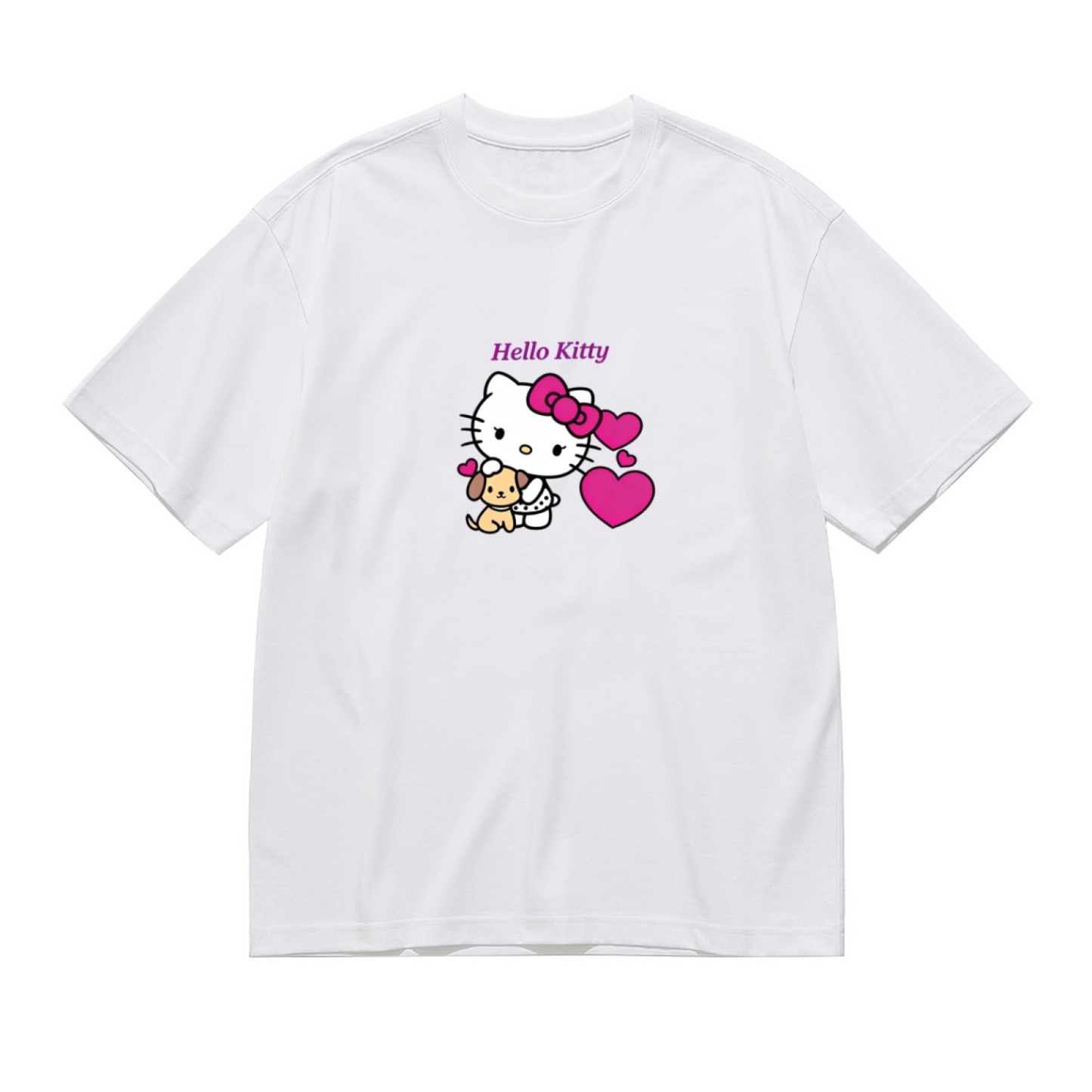 Plus Size Women Sweet Hello Kitty Puppy & Heart Pattern Casual Tee