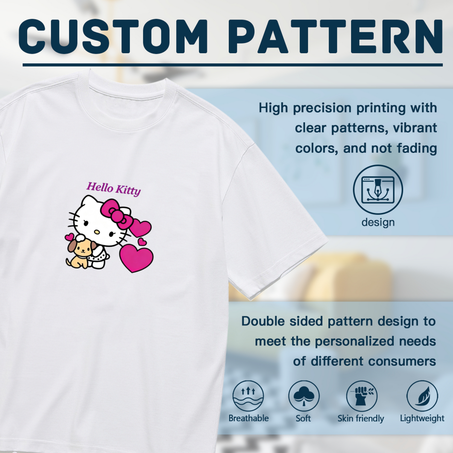 Plus Size Women Sweet Hello Kitty Puppy & Heart Pattern Casual Tee