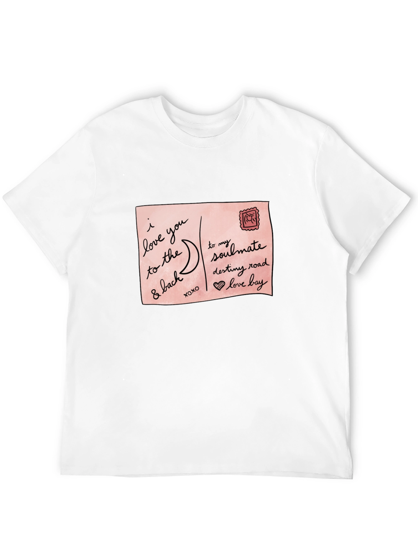 Romantic Postcard Graphic Black T-Shirt