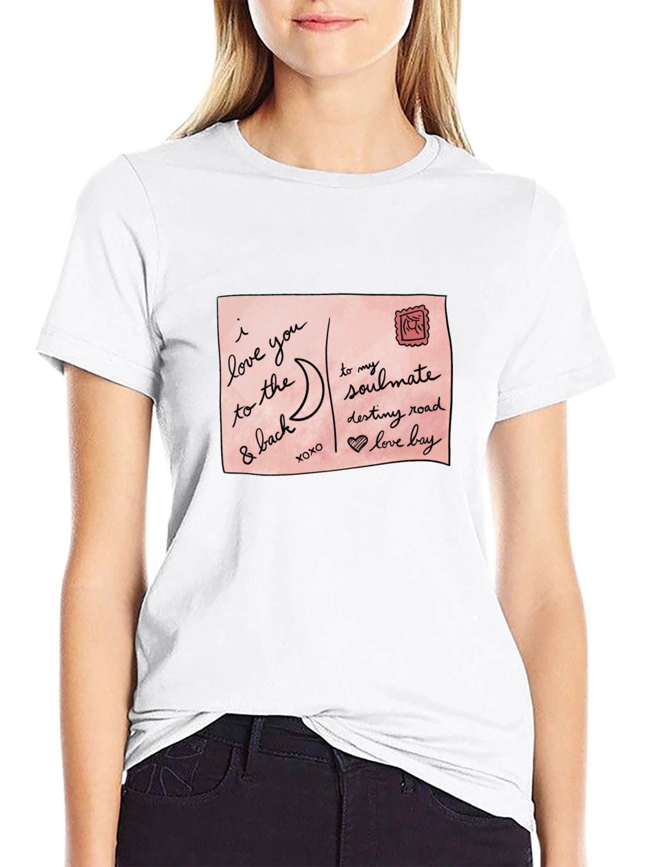 Romantic Postcard Graphic Black T-Shirt