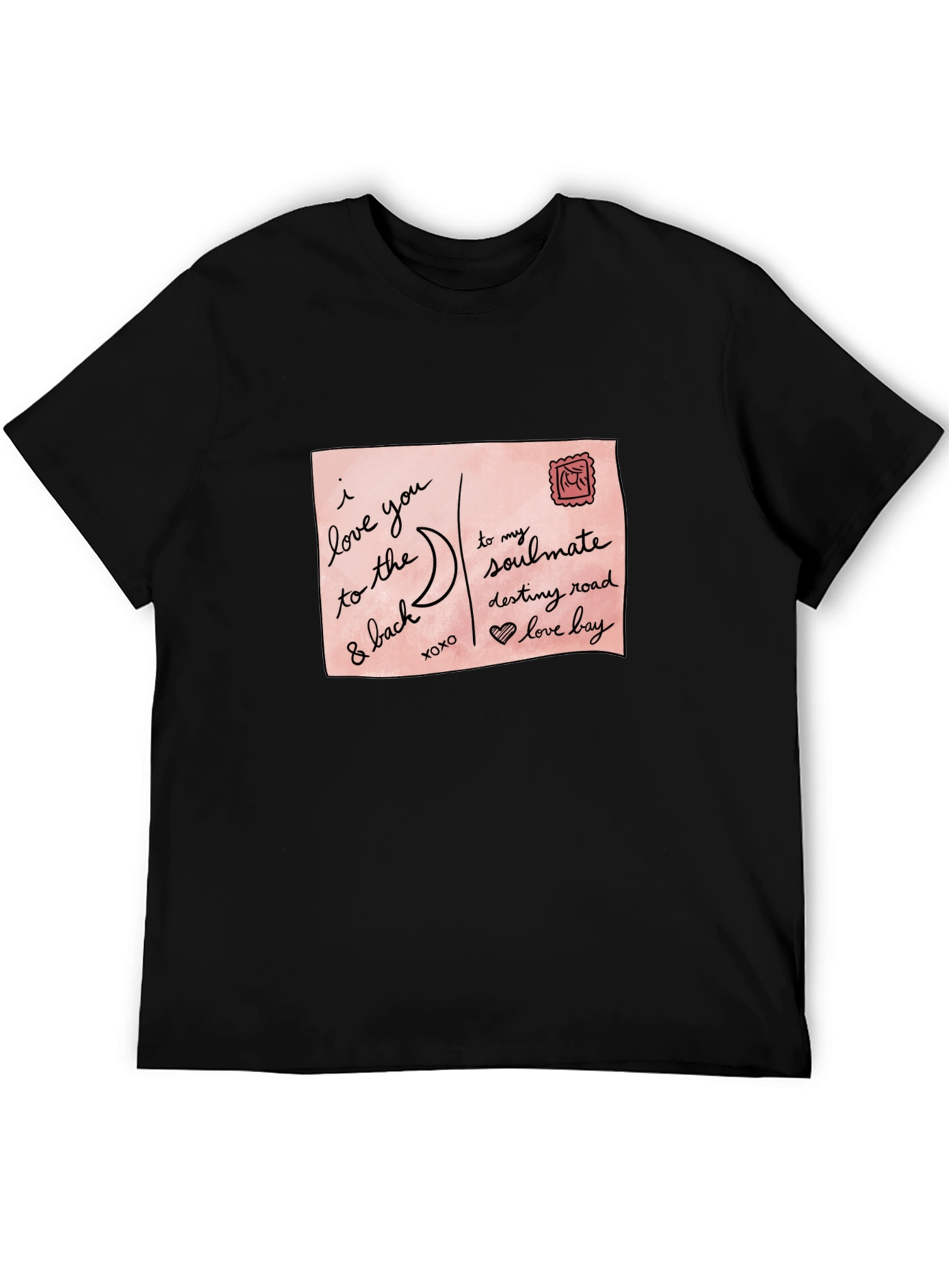 Romantic Postcard Graphic Black T-Shirt