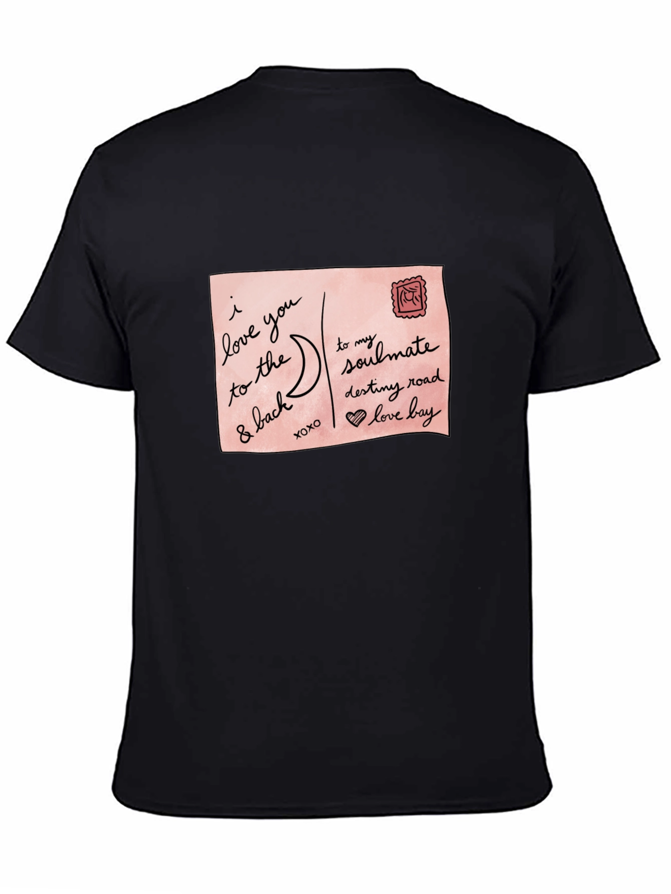Romantic Postcard Graphic Black T-Shirt