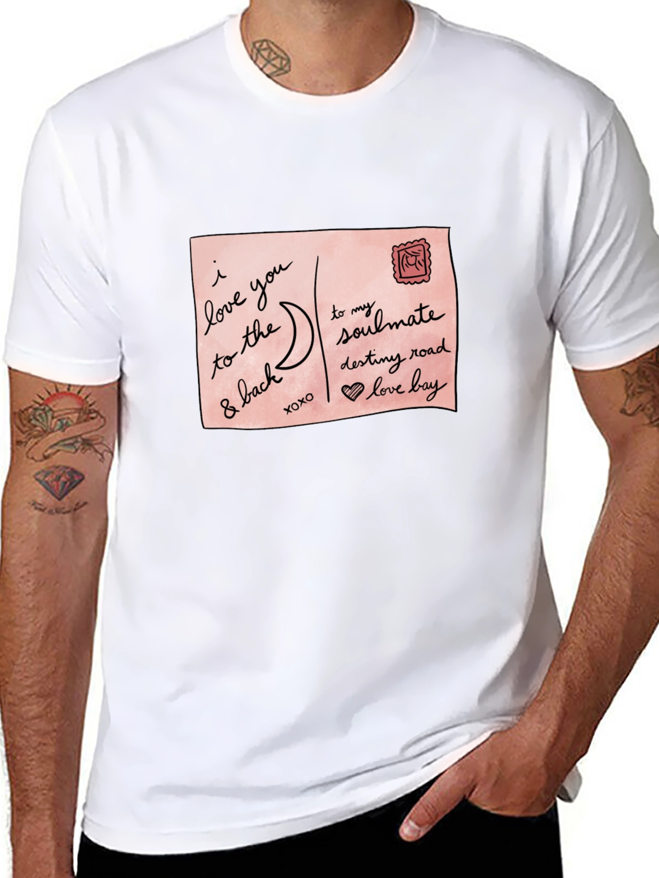 Romantic Postcard Graphic Black T-Shirt