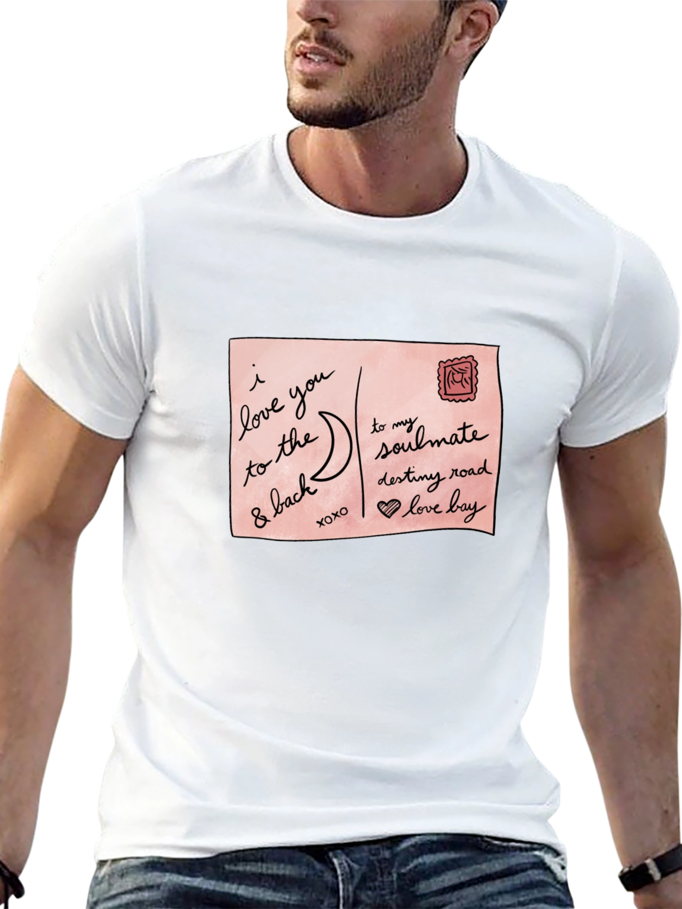 Romantic Postcard Graphic Black T-Shirt