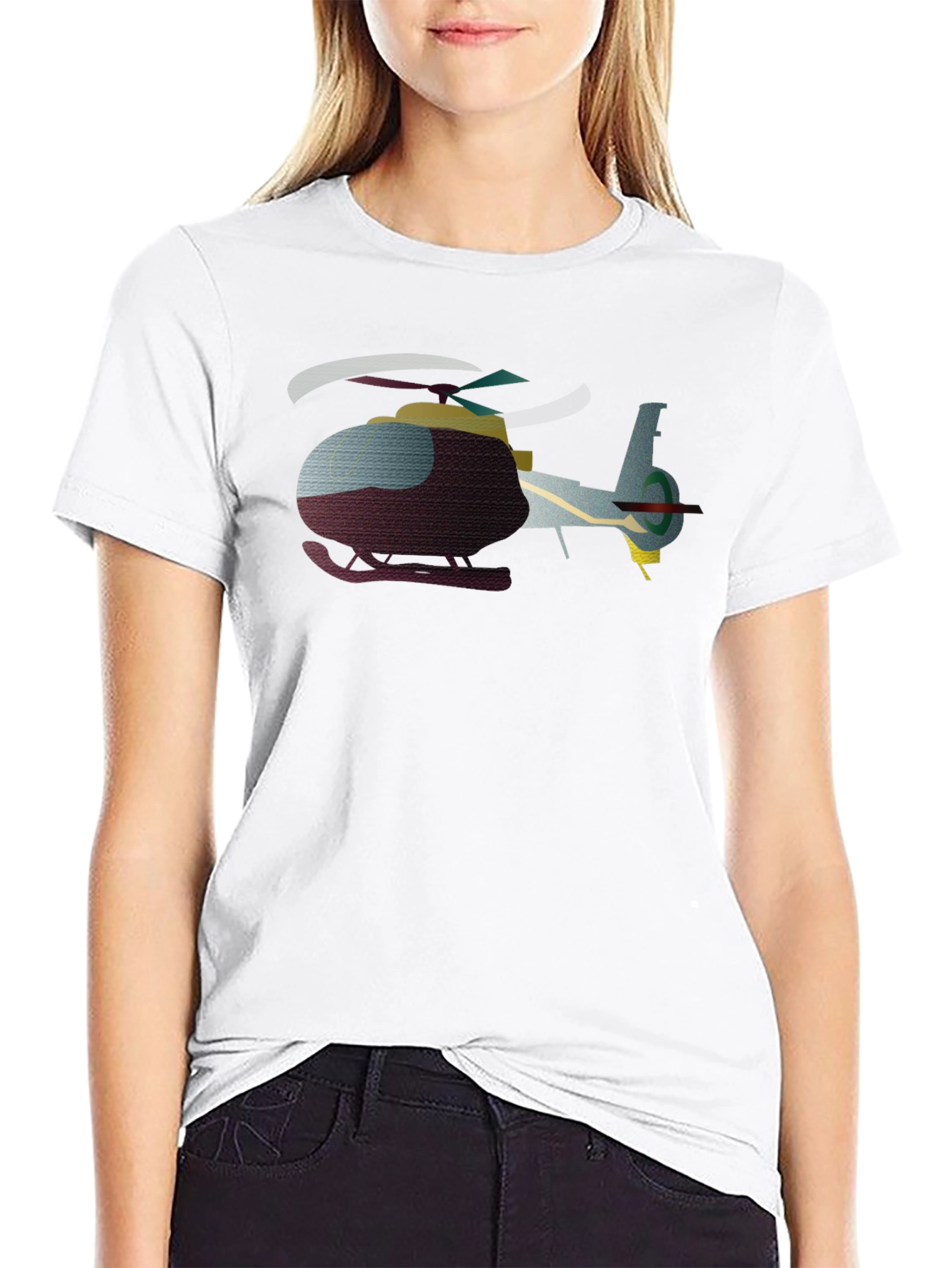 Helicopter Graphic T-Shirt - Black Crew Neck