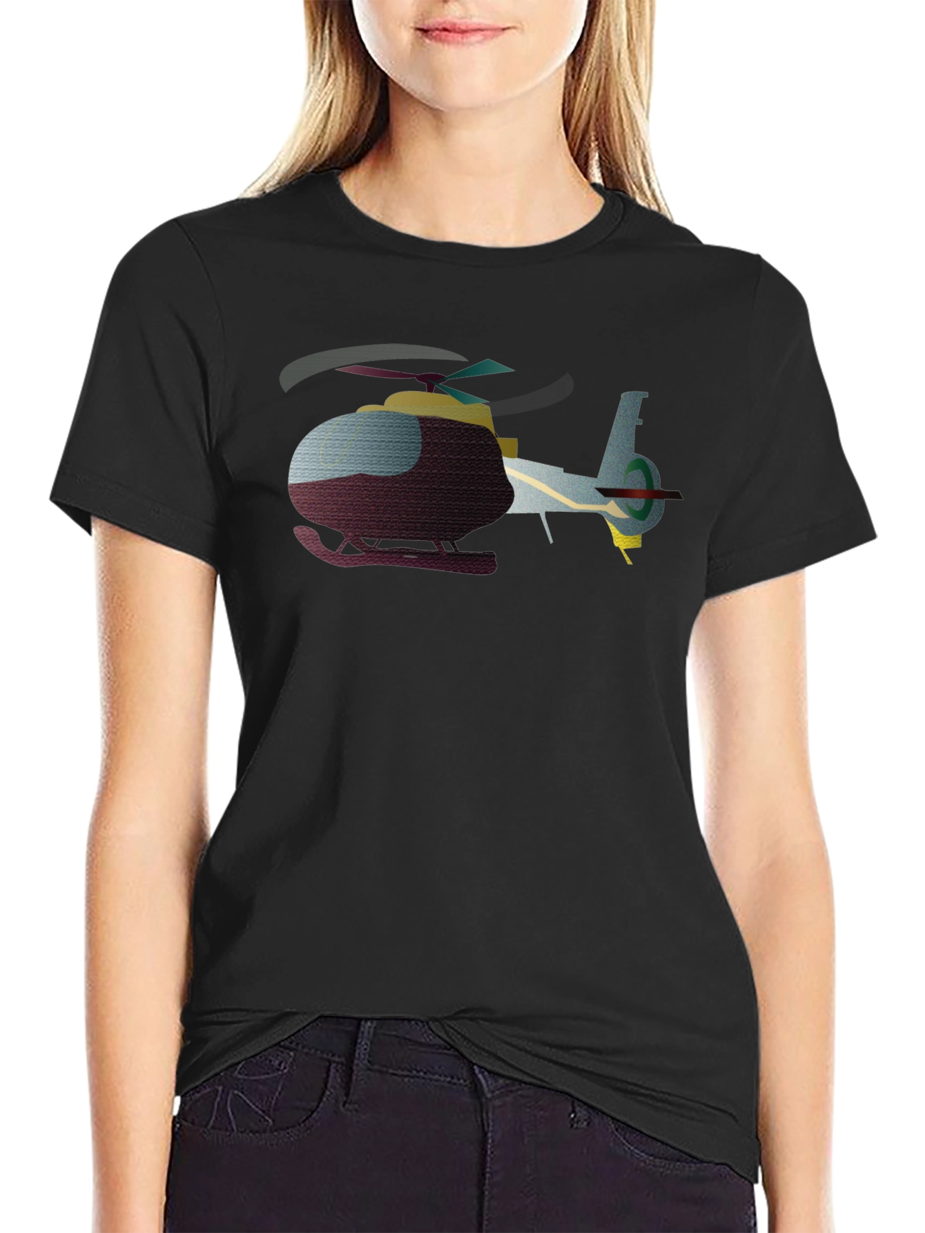 Helicopter Graphic T-Shirt - Black Crew Neck