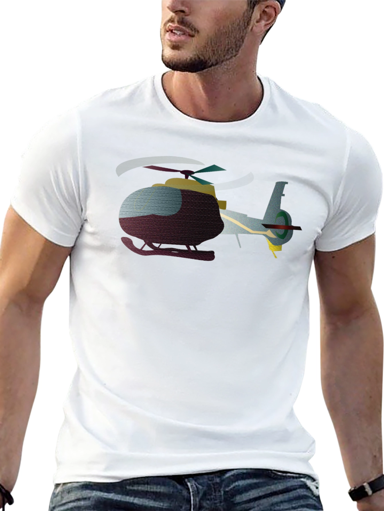Helicopter Graphic T-Shirt - Black Crew Neck