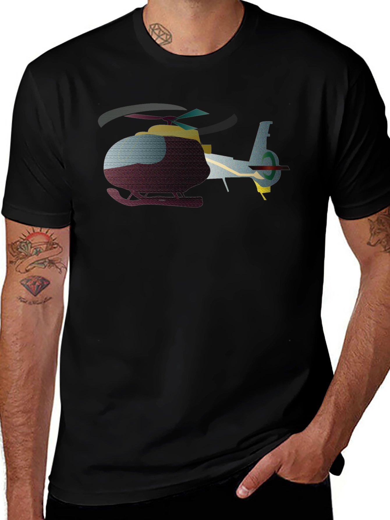 Helicopter Graphic T-Shirt - Black Crew Neck