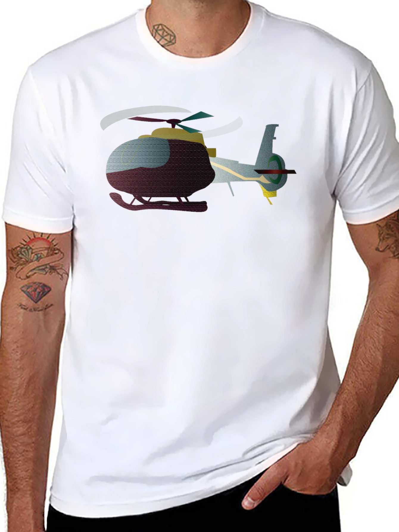 Helicopter Graphic T-Shirt - Black Crew Neck