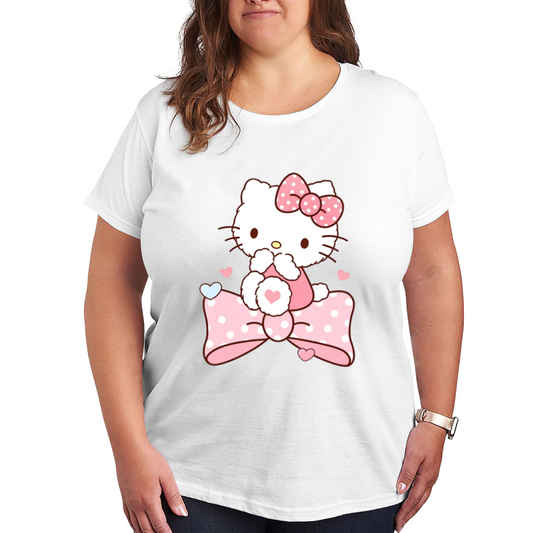Fluffy Big Bow Hello Kitty Sweet Heart Plus Size Ladies Tee