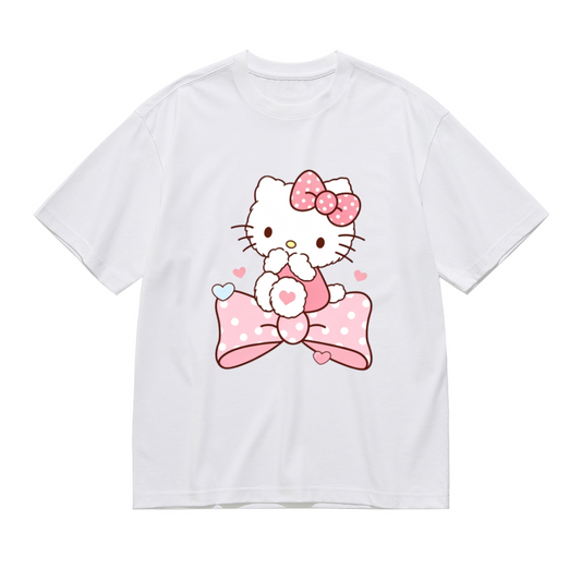 Fluffy Big Bow Hello Kitty Sweet Heart Plus Size Ladies Tee