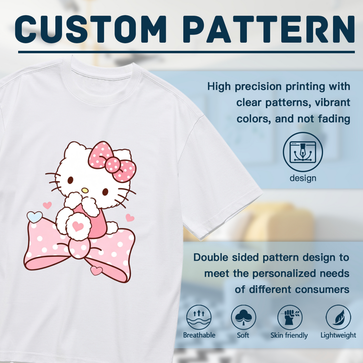 Fluffy Big Bow Hello Kitty Sweet Heart Plus Size Ladies Tee