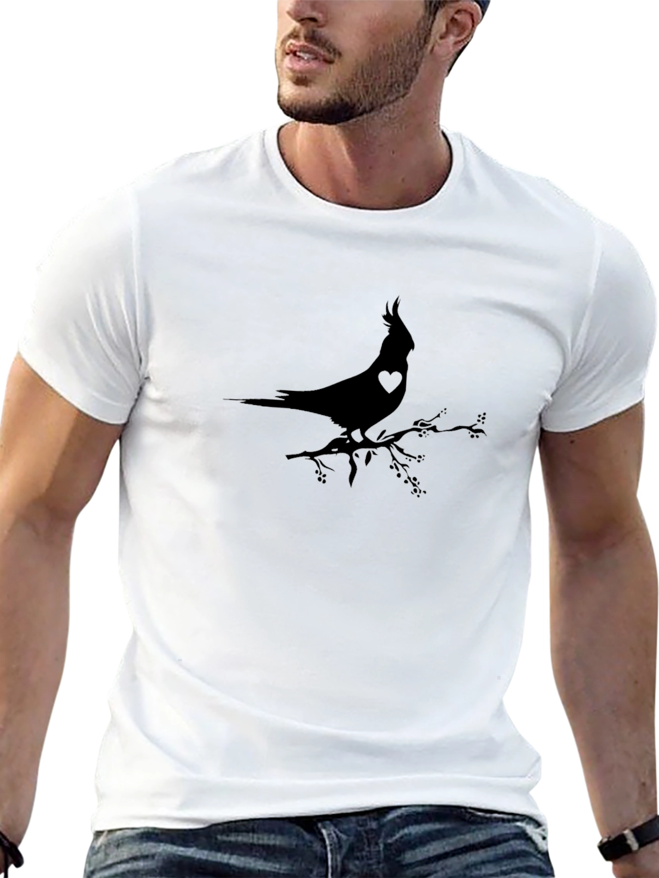 Stylish Bird Silhouette Graphic T-Shirt