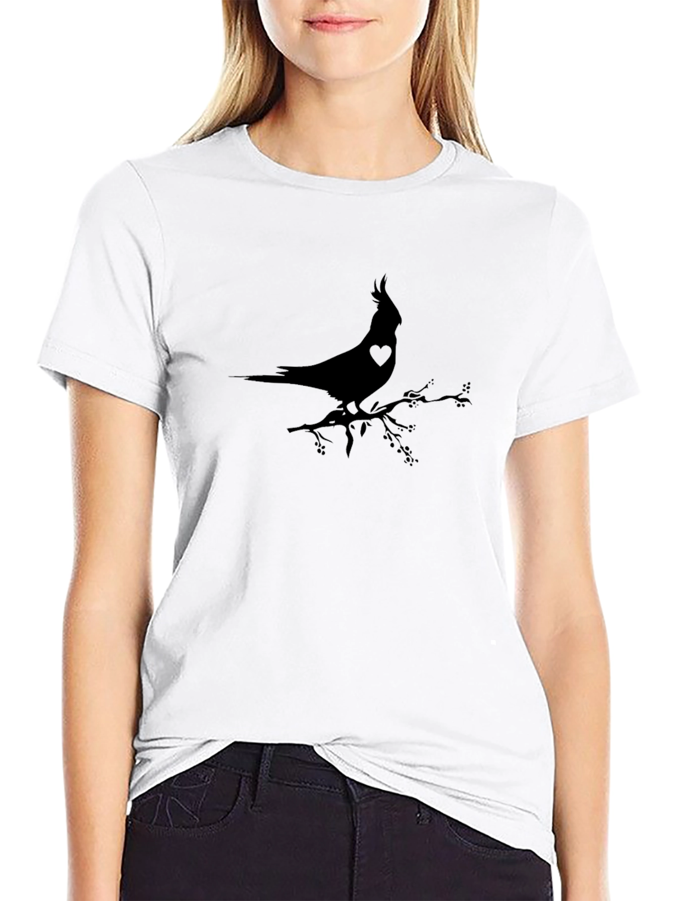 Stylish Bird Silhouette Graphic T-Shirt