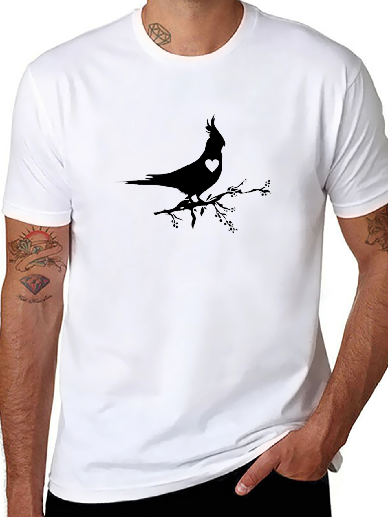 Stylish Bird Silhouette Graphic T-Shirt