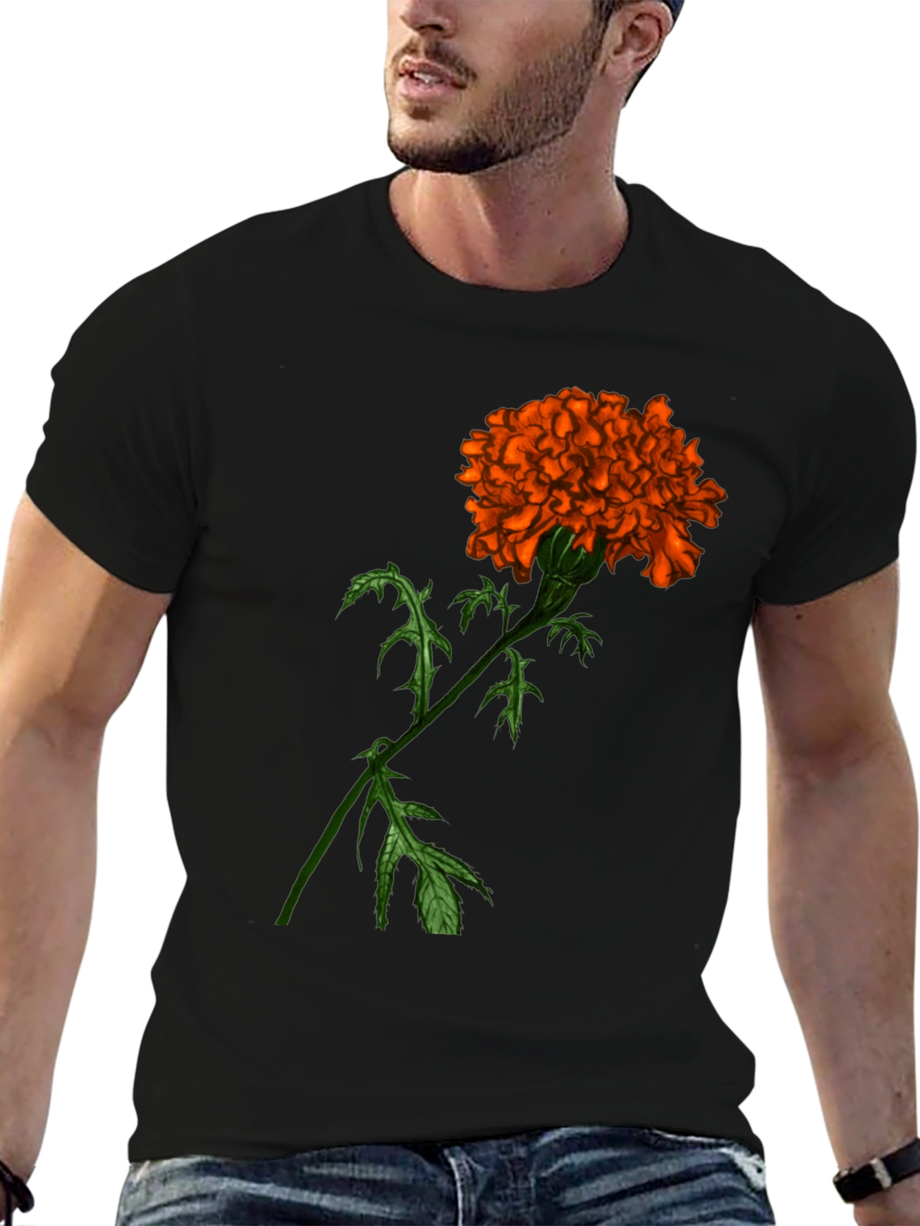 Floral Graphic Tee - Orange Marigold Print