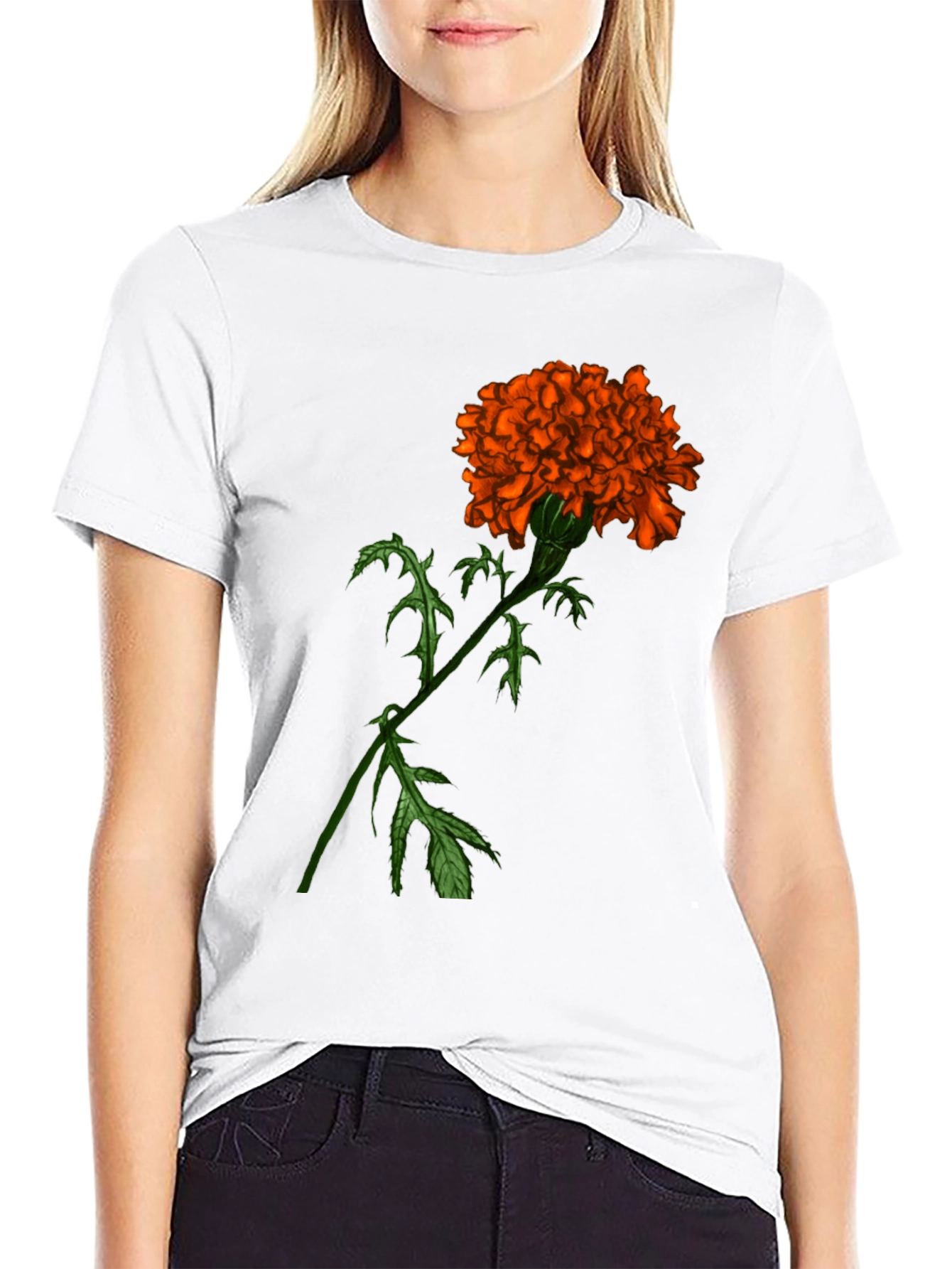 Floral Graphic Tee - Orange Marigold Print
