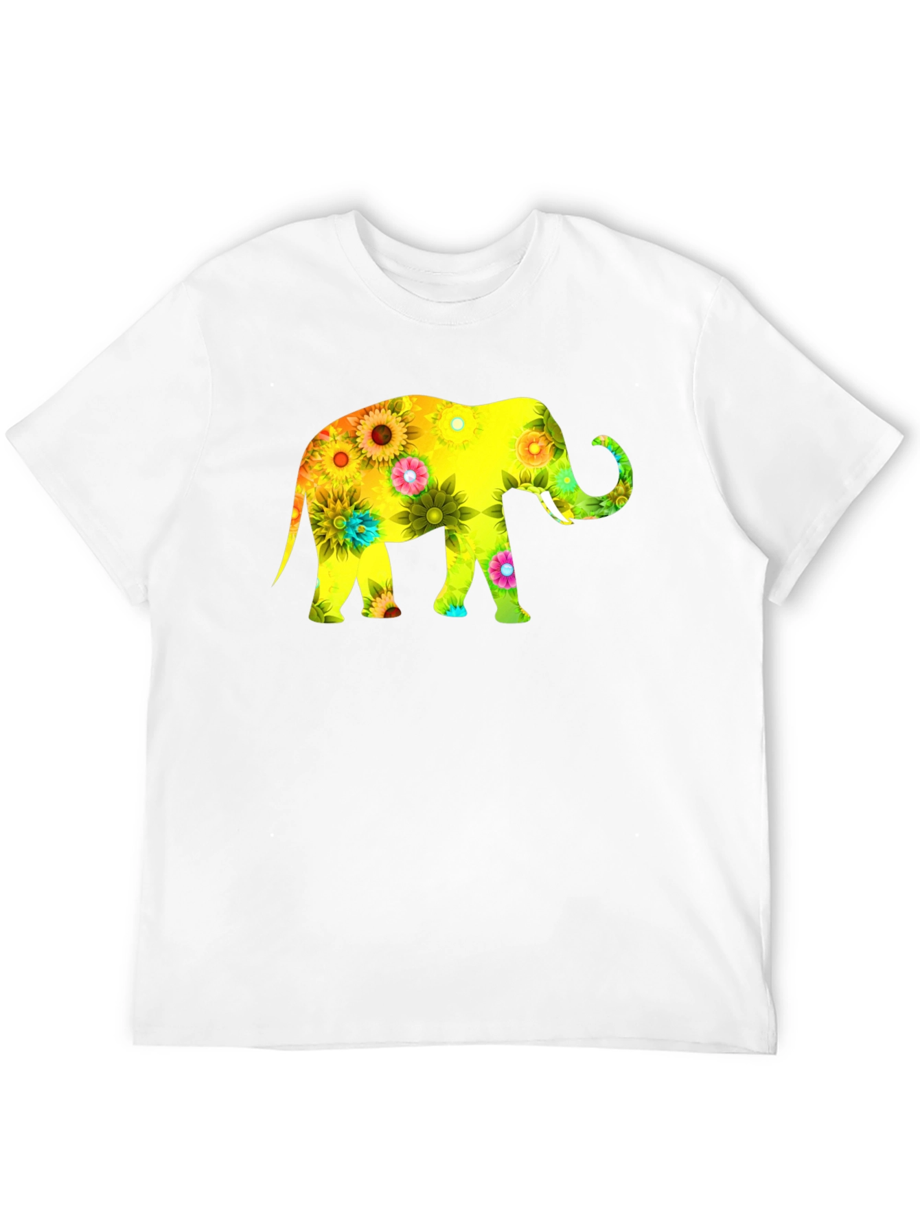 Floral Elephant Print Black T-Shirt