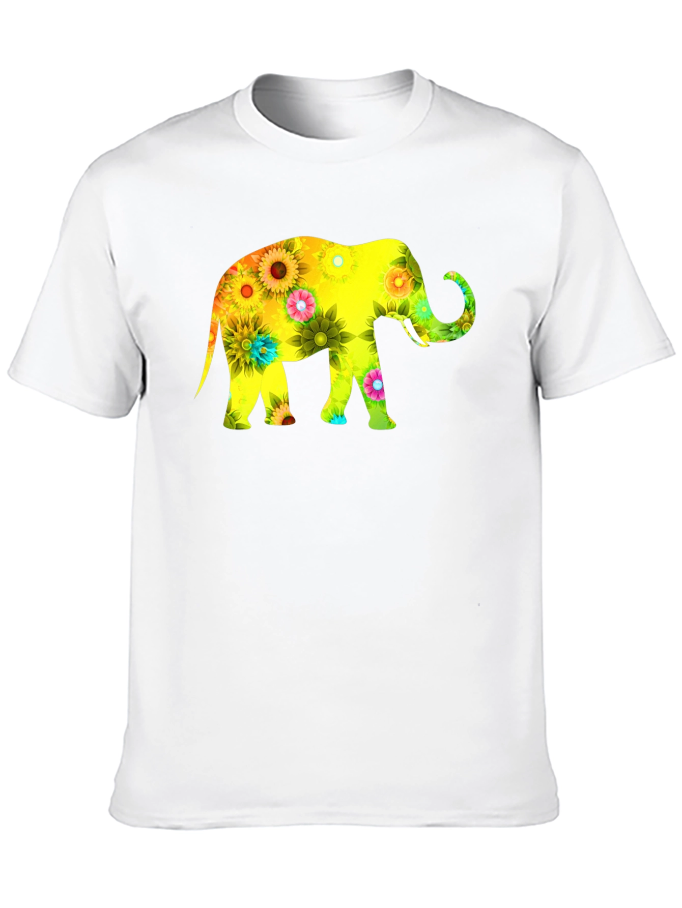 Floral Elephant Print Black T-Shirt